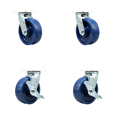 6 Inch Solid Polyurethane Swivel Caster Set With Ball Bearing 2 Brake SCC